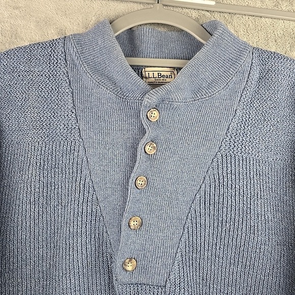 Vtg LL Bean Henley Sweater Mens M Blue Heavyweight Fisherman Cotton Knit - Picture 3 of 10